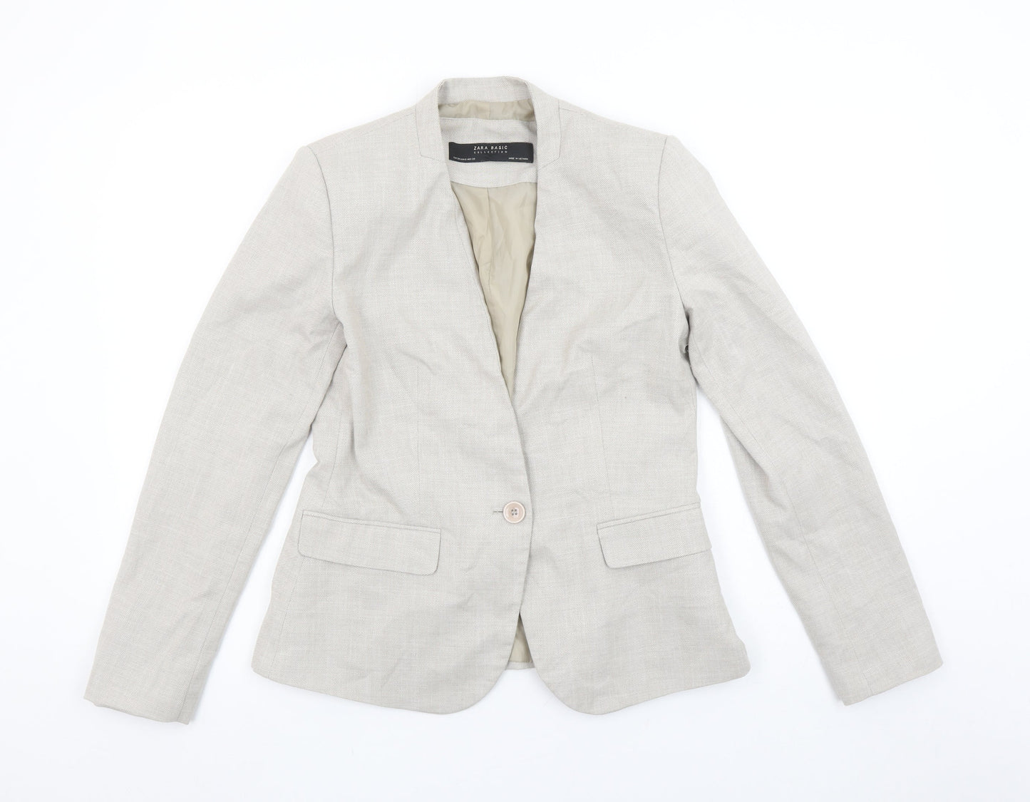 Zara Women Beige Slim Fit Single Breasted Blazer Size 10