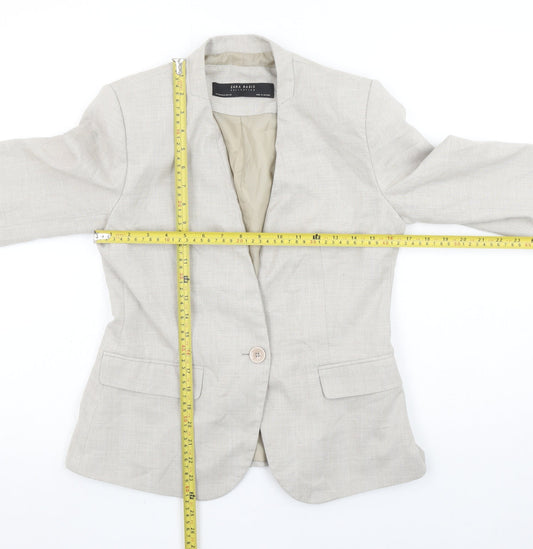 Zara Women Beige Slim Fit Single Breasted Blazer Size 10