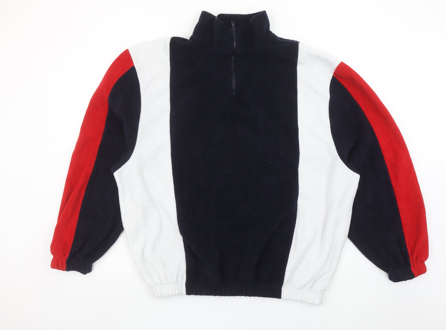 Primark Men's Multicoloured Fleece 1/4 Zip Sweatshirt XL Retro Style