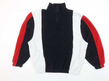Primark Men's Multicoloured Fleece 1/4 Zip Sweatshirt XL Retro Style