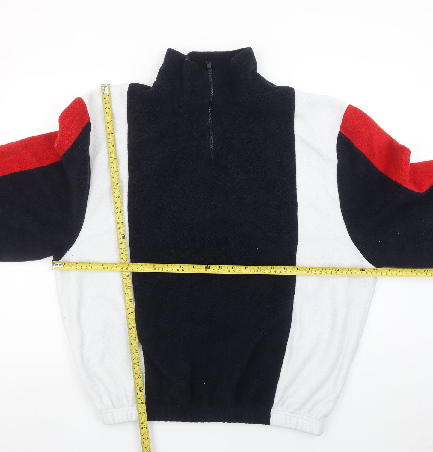 Primark Men's Multicoloured Fleece 1/4 Zip Sweatshirt XL Retro Style