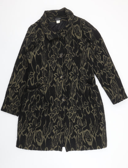 James Lakeland Women's Black Floral Wool Blend Mid-Length Coat Size 14
