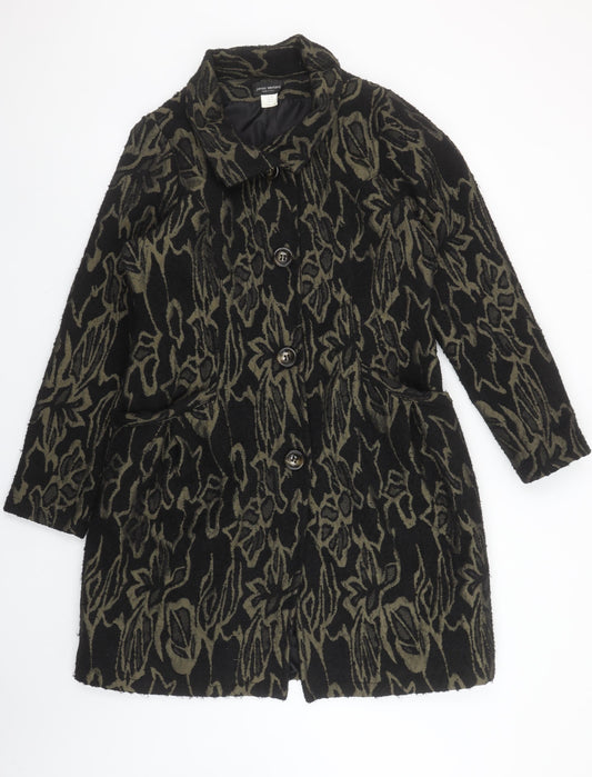 James Lakeland Women's Black Floral Wool Blend Mid-Length Coat Size 14