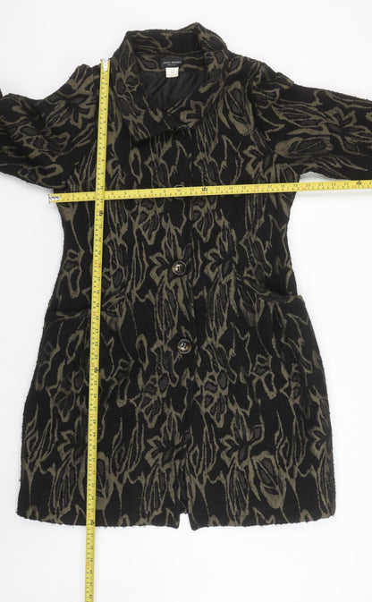 James Lakeland Women's Black Floral Wool Blend Mid-Length Coat Size 14