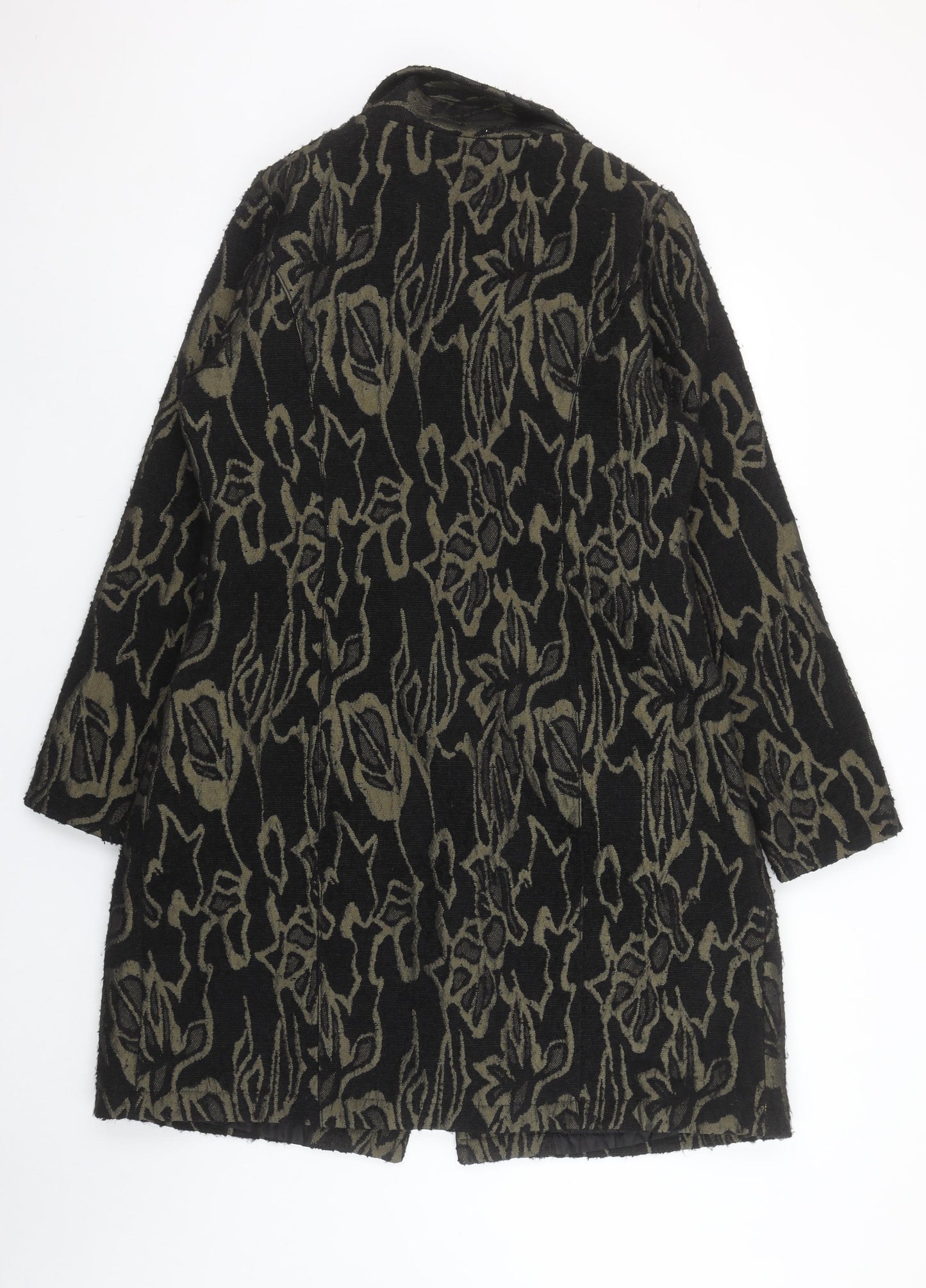 James Lakeland Women's Black Floral Wool Blend Mid-Length Coat Size 14