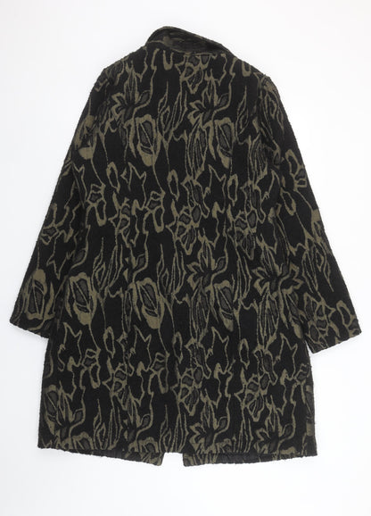 James Lakeland Women's Black Floral Wool Blend Mid-Length Coat Size 14