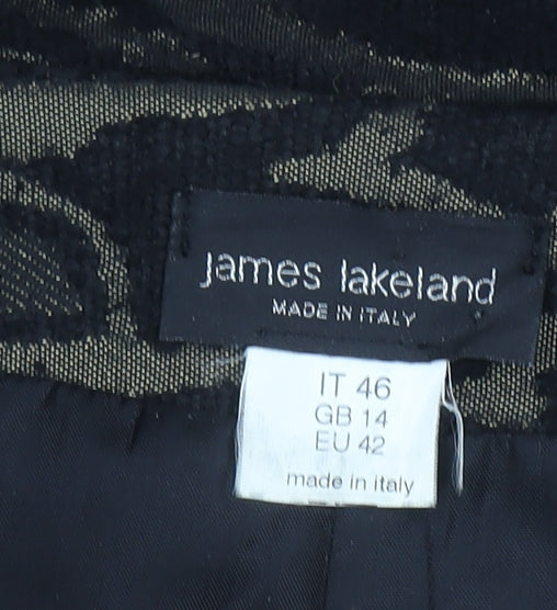 James Lakeland Women's Black Floral Wool Blend Mid-Length Coat Size 14