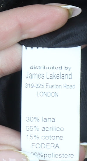 James Lakeland Women's Black Floral Wool Blend Mid-Length Coat Size 14