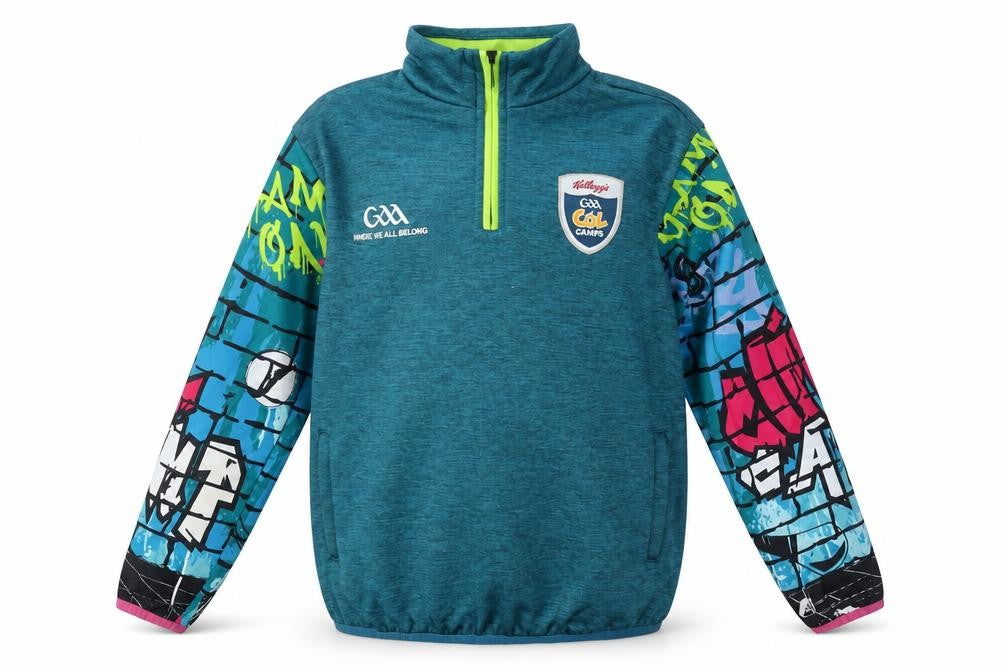 Front view of Azzurri boys’ blue 3-4 years 1/4 zip sports sweatshirt graphic print