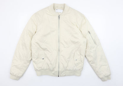 ASOS DESIGN Men's Beige Bomber Jacket S Regular Fit Full Zip