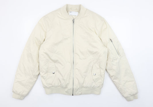 ASOS DESIGN Men's Beige Bomber Jacket S Regular Fit Full Zip
