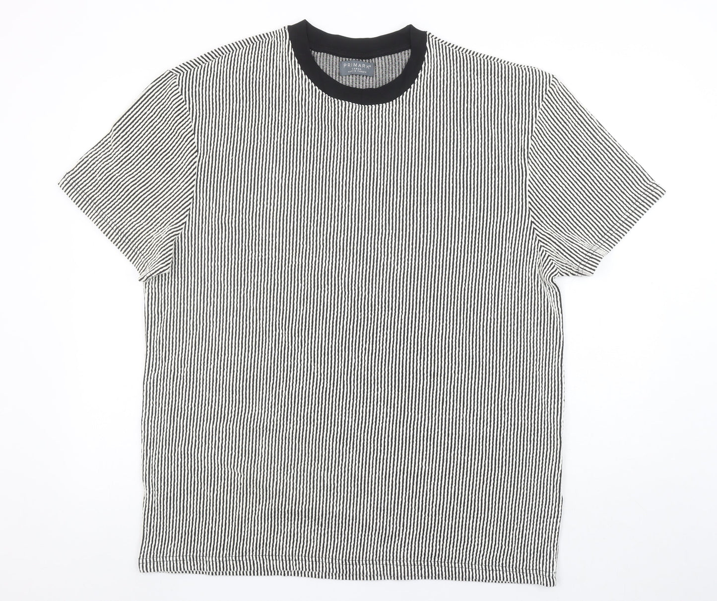 Primark Men’s Black White Striped Short Sleeve Crew Neck T-Shirt L