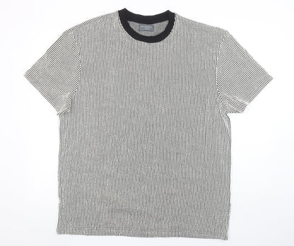 Primark Men’s Black White Striped Short Sleeve Crew Neck T-Shirt L