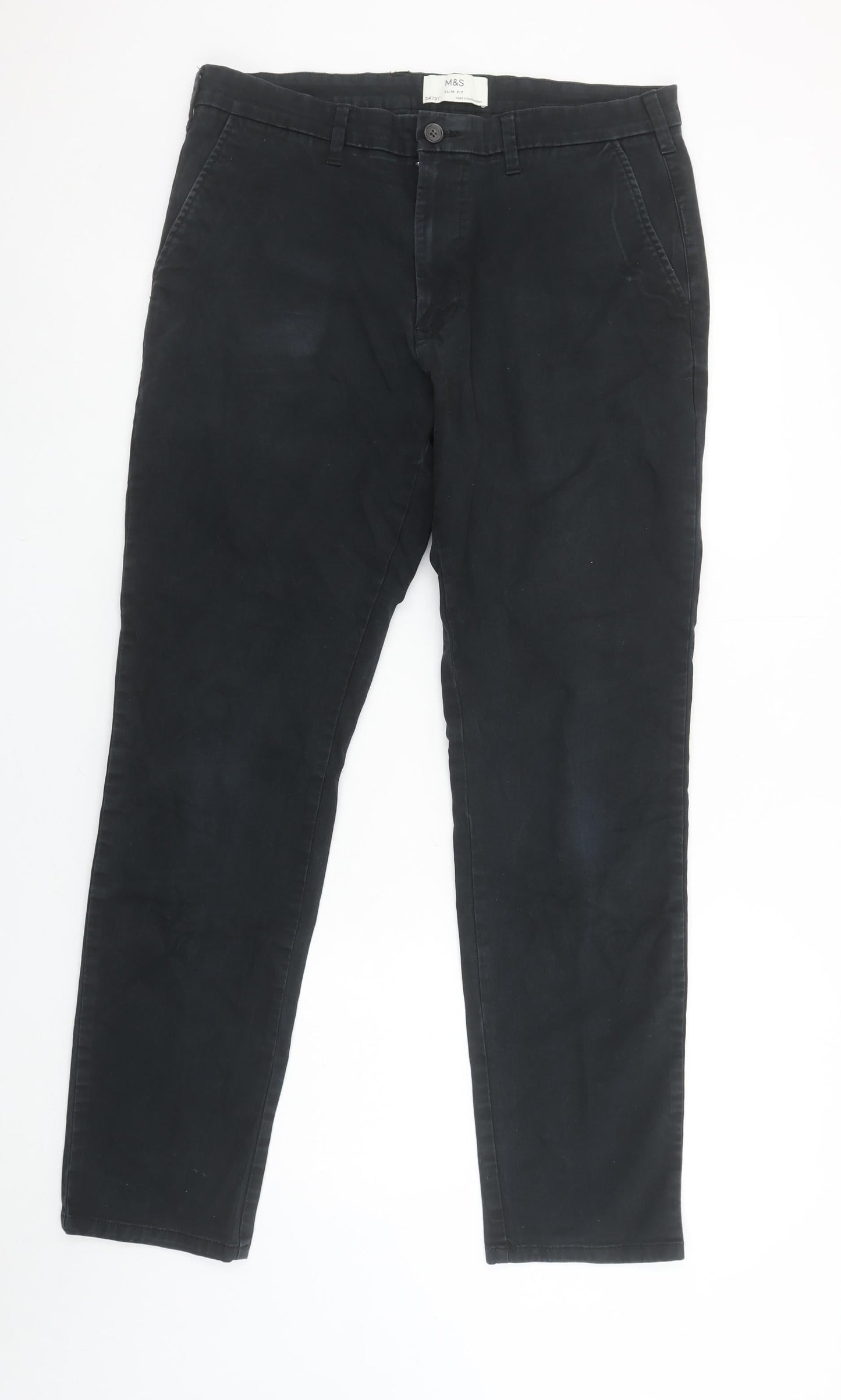 Marks and Spencer Men's Black Slim Fit Chino Trousers Size 34R
