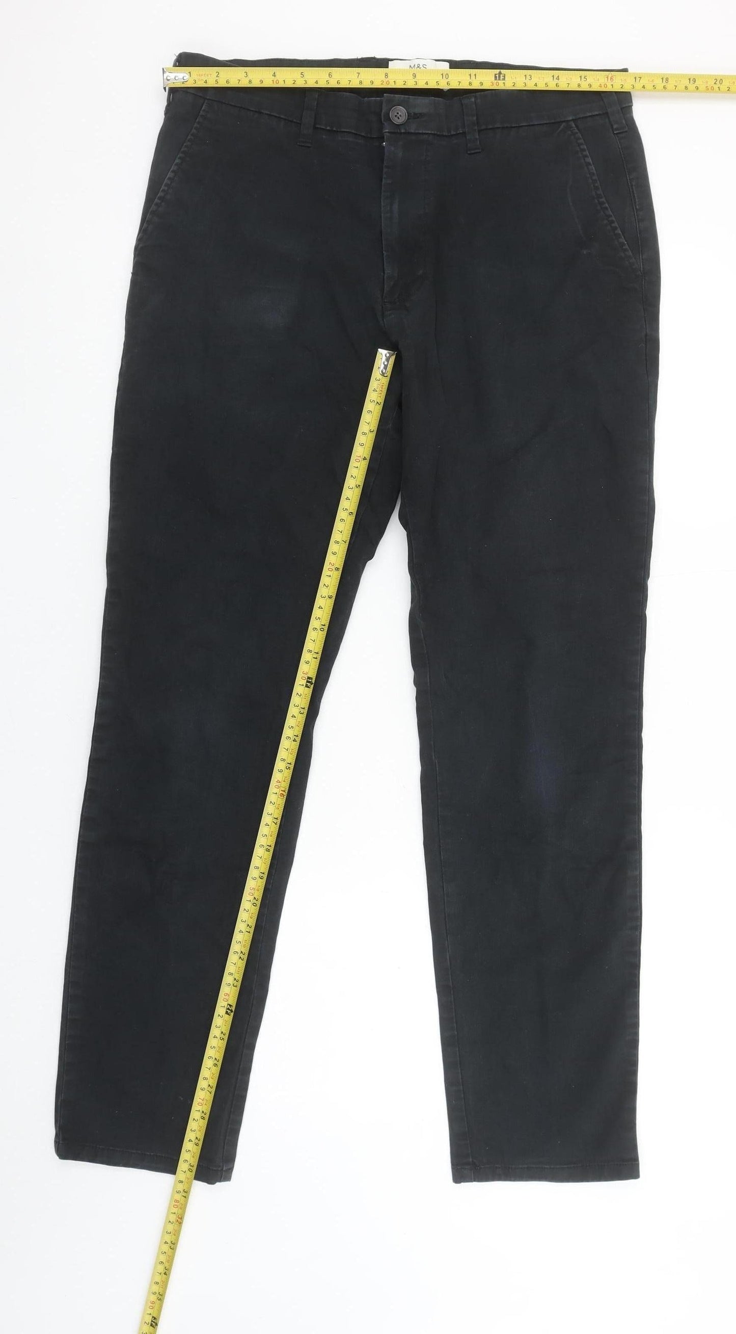 Marks and Spencer Men's Black Slim Fit Chino Trousers Size 34R