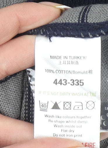 Next Men's Grey Striped Henley Cotton Jumper Size L Long Sleeve