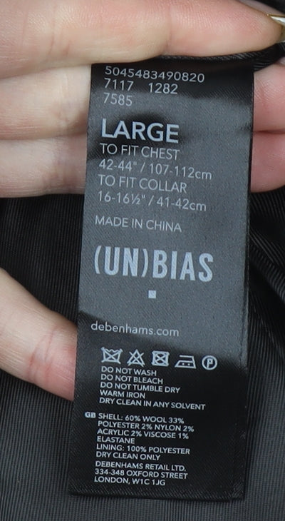 (UN)BIAS Mens Black Wool Blend Overcoat L Classic Mid-Length