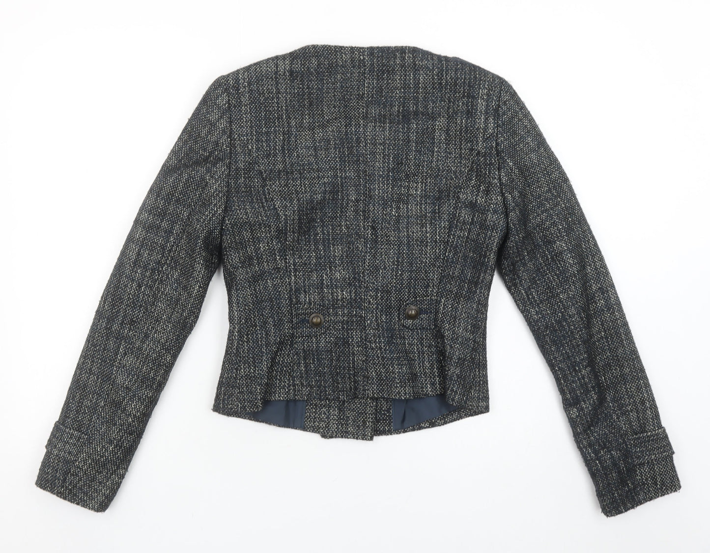 Marks and Spencer Women Grey Tweed Double-Breasted Blazer Size 8