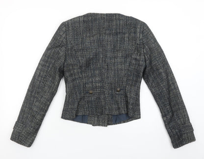 Marks and Spencer Women Grey Tweed Double-Breasted Blazer Size 8