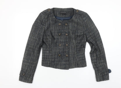 Marks and Spencer Women Grey Tweed Double-Breasted Blazer Size 8