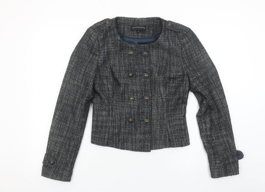 Marks and Spencer Women Grey Tweed Double-Breasted Blazer Size 8