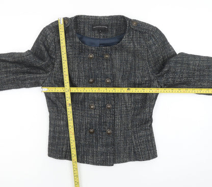 Marks and Spencer Women Grey Tweed Double-Breasted Blazer Size 8