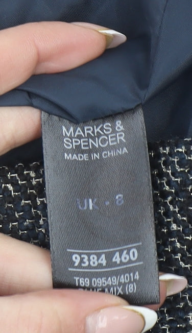 Marks and Spencer Women Grey Tweed Double-Breasted Blazer Size 8