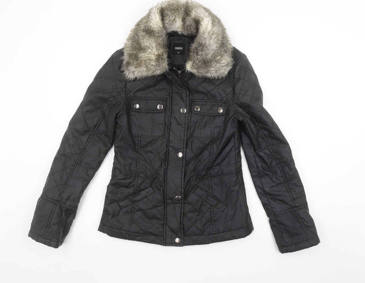 Womens UK Size XS Oasis Black Quilted Coat