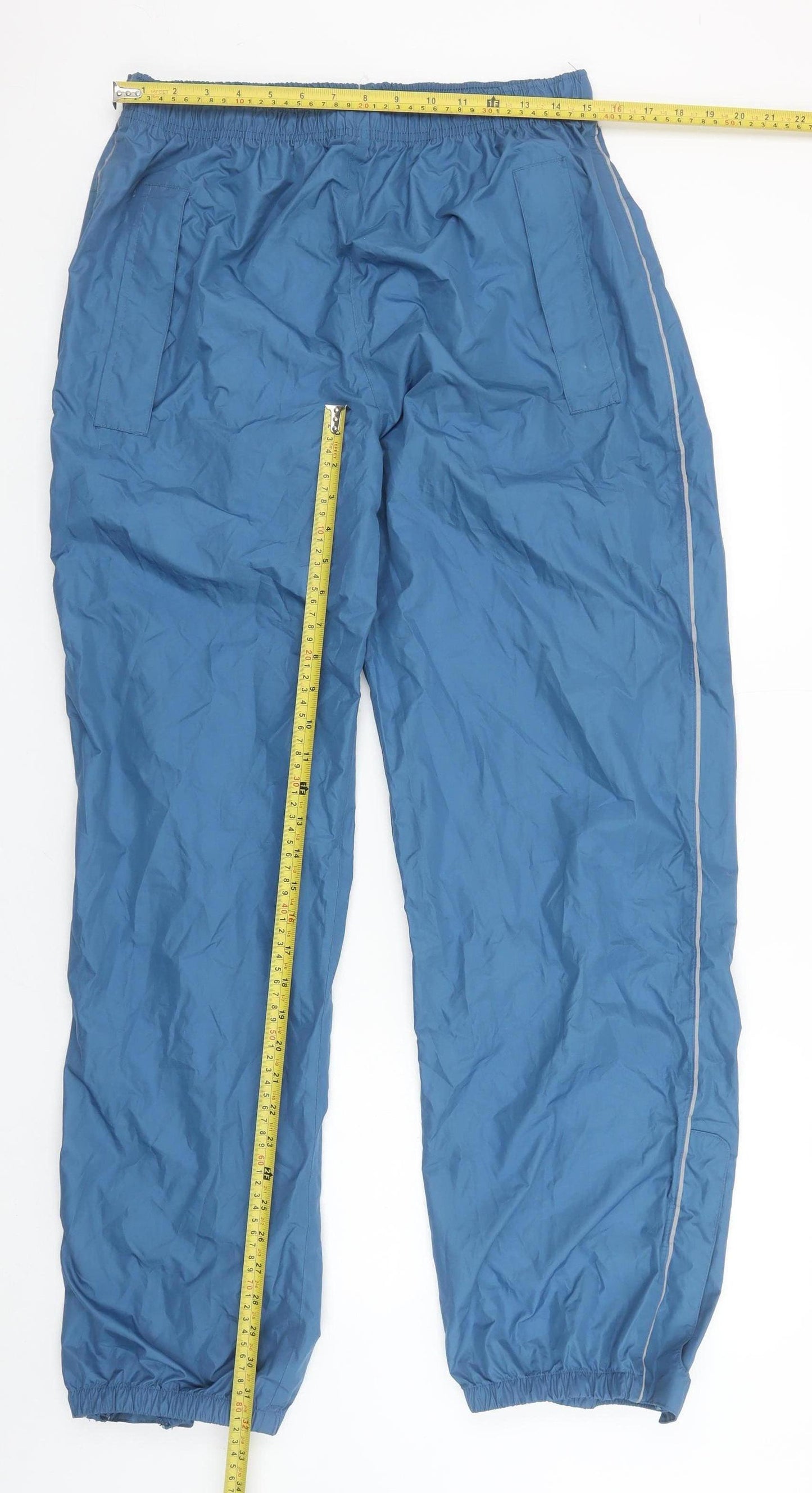Crane Mens Blue Windbreaker Trousers L 36in Waist Elasticated Lightweight