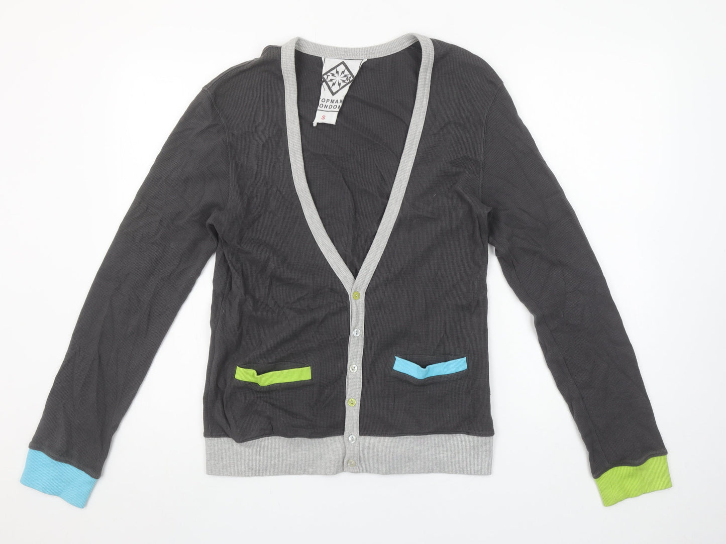 Topman Men’s Grey Cotton V-Neck Cardigan Size S Button Front