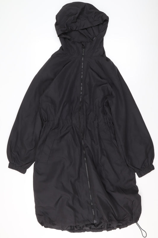 Papaya Womens Black Size 8 Long Hooded Lightweight Parka Coat