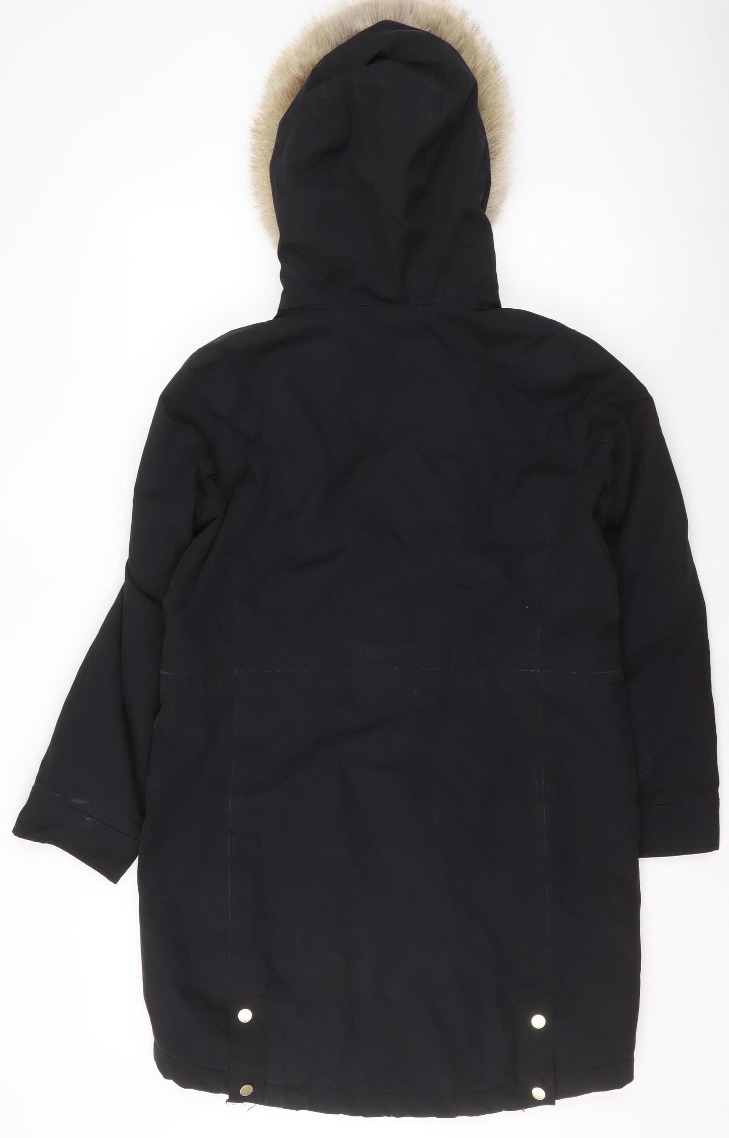 Joules Womens Black Fur Trim Hooded Parka Coat Size 10
