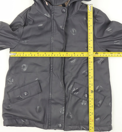 George Girls Grey Polka Dot Hooded Rain Coat 3-4 Years Waterproof Lined Jacket