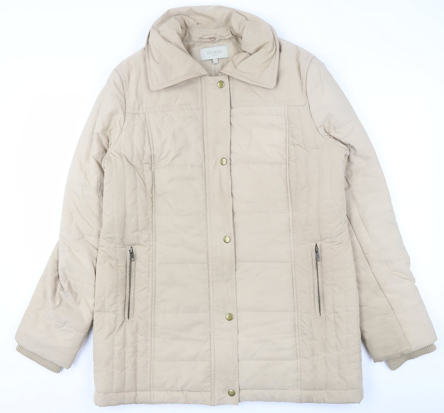 Hobbs Women's Beige Quilted Mid-Length Coat Size 14