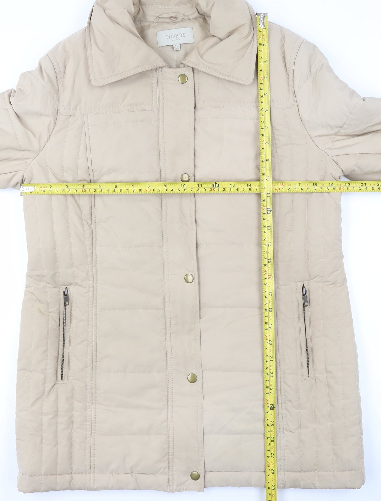 Hobbs Women's Beige Quilted Mid-Length Coat Size 14