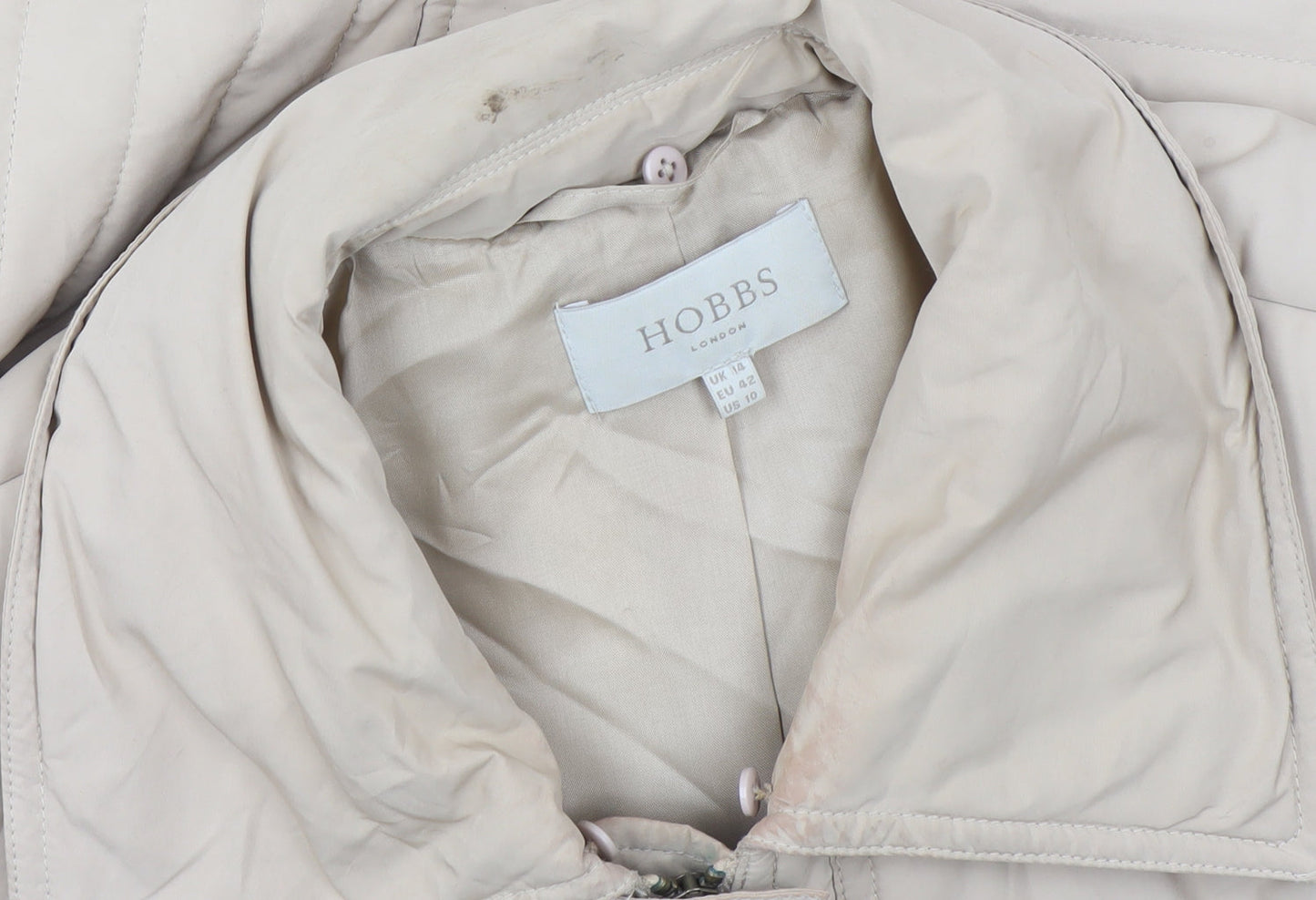 Hobbs Women's Beige Quilted Mid-Length Coat Size 14