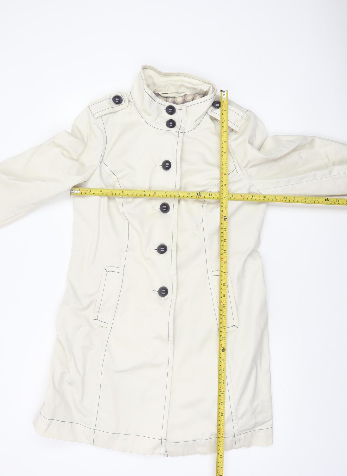 Boden Women Ivory Cotton Twill Long Trench Coat Size 14