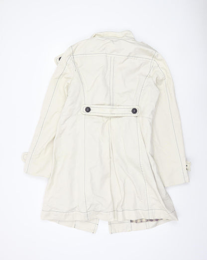 Boden Women Ivory Cotton Twill Long Trench Coat Size 14