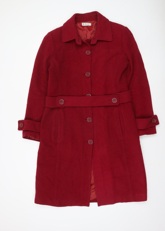 Ben Sherman Womens Red Wool Blend Belted Long Coat Size L