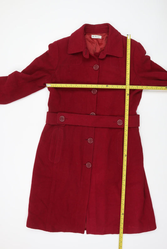 Ben Sherman Womens Red Wool Blend Belted Long Coat Size L