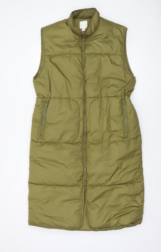 H&M Women’s Green Long Padded Puffer Waistcoat Size 12