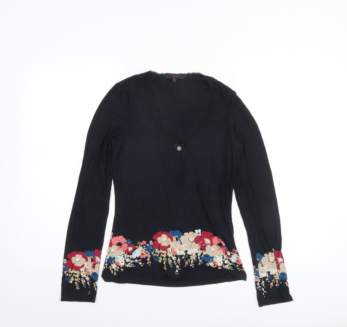 Jasper Conran Women’s Black Floral Long Sleeve Viscose Tunic Blouse Size 10