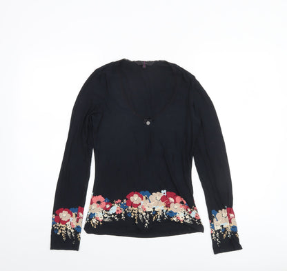Jasper Conran Women’s Black Floral Long Sleeve Viscose Tunic Blouse Size 10