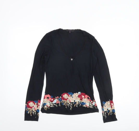 Jasper Conran Women’s Black Floral Long Sleeve Viscose Tunic Blouse Size 10
