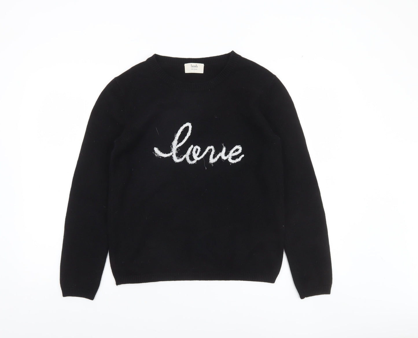 Hush Women's Black Love Embroidered Merino Wool Jumper Size S