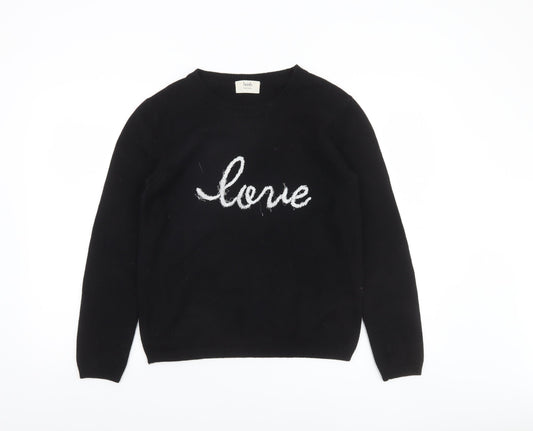 Hush Women's Black Love Embroidered Merino Wool Jumper Size S