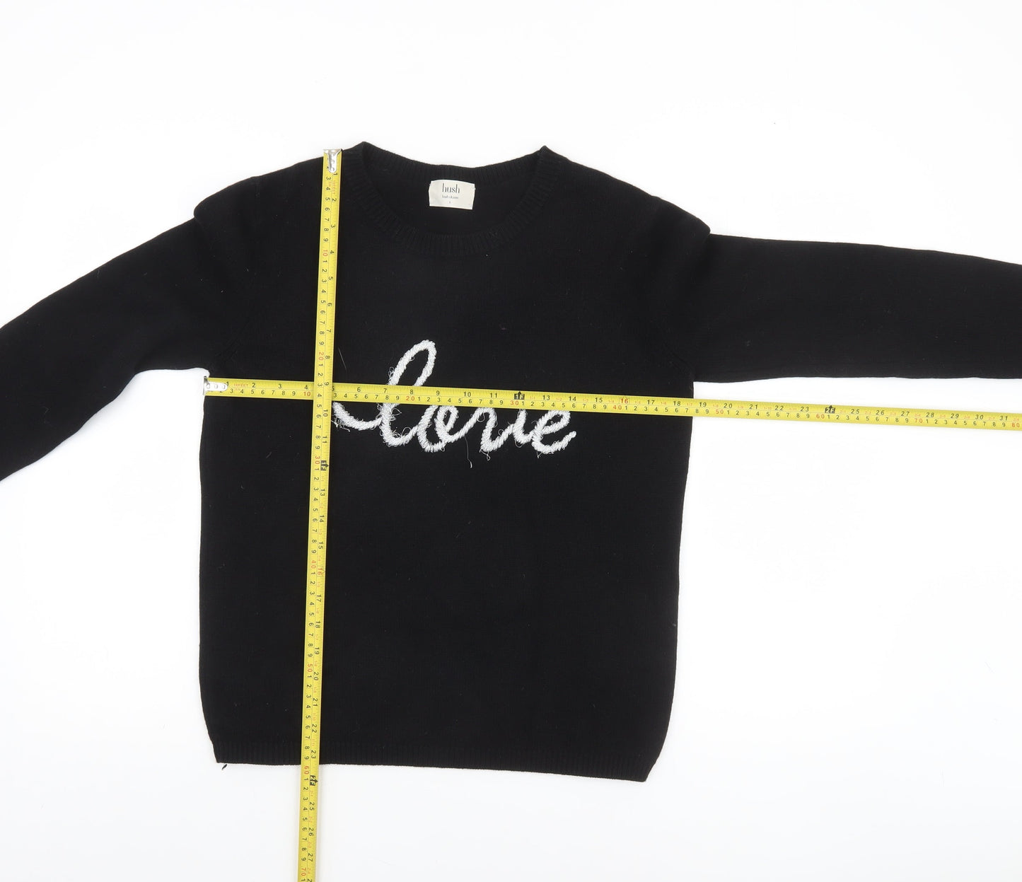 Hush Women's Black Love Embroidered Merino Wool Jumper Size S