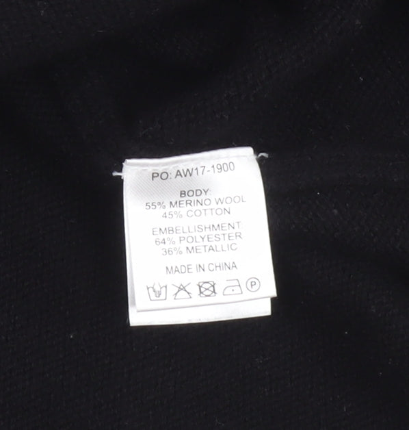 Hush Women's Black Love Embroidered Merino Wool Jumper Size S