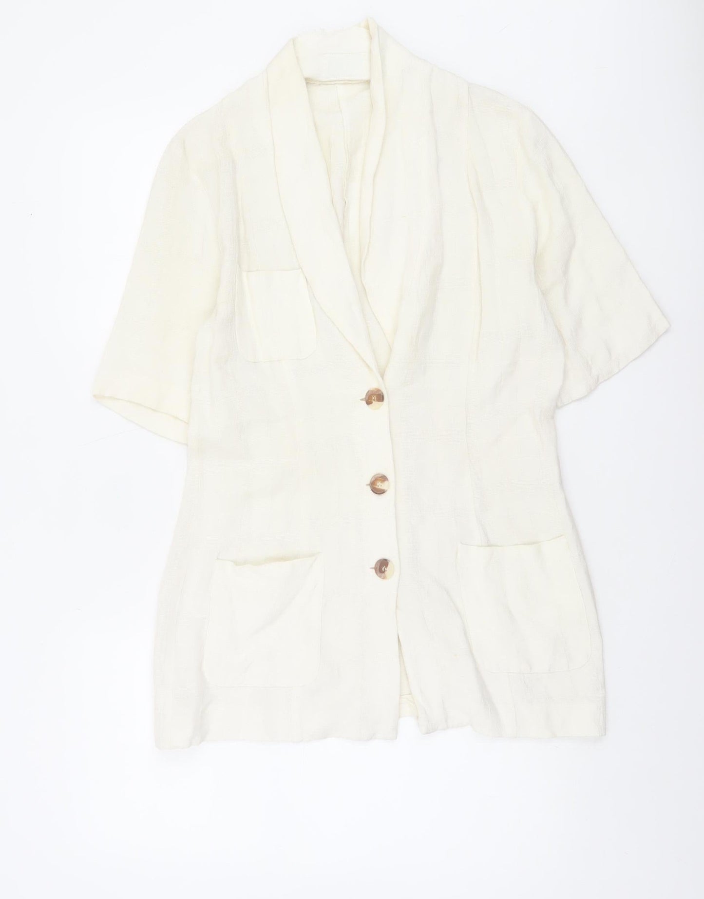 Wallis Womens Ivory Linen Blend Short Sleeve Shawl Collar Suit Jacket Size 12