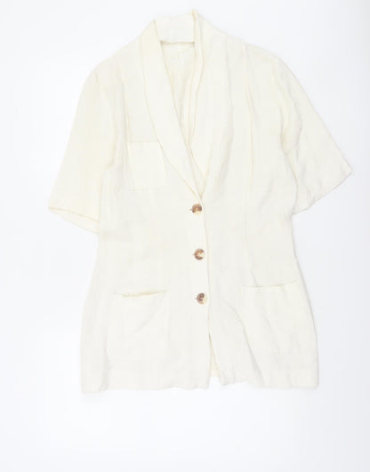 Wallis Womens Ivory Linen Blend Short Sleeve Shawl Collar Suit Jacket Size 12